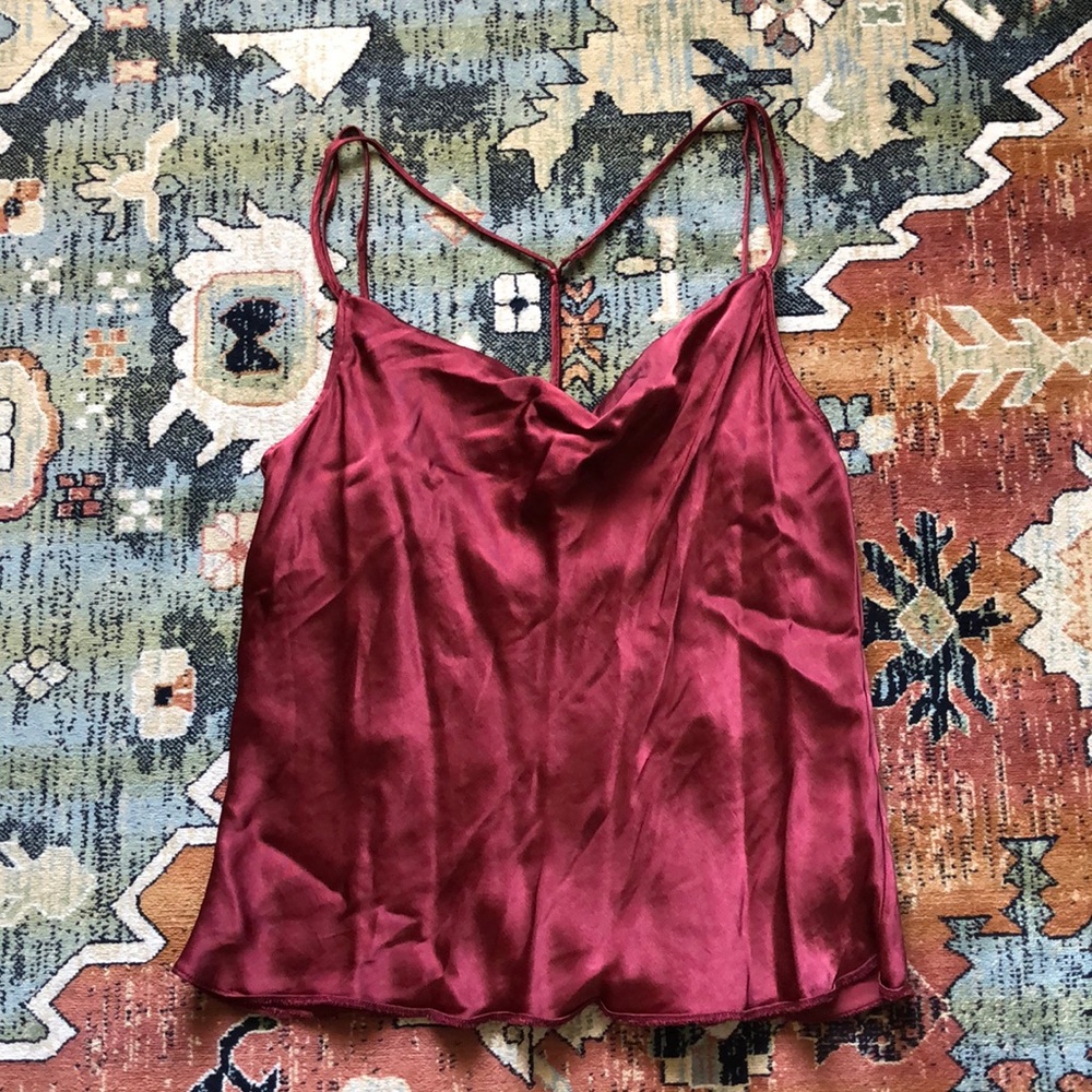 Topshop Red Silk Blouse (Size 14)